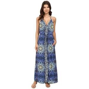 Red Carter Women Blue Mandala Printed Swimwear Cover-Up Maxi Halter Dress Size L